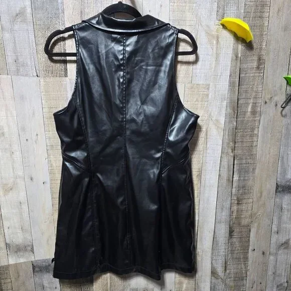 Tripp NYC Vintage Y2K Black Vegan Faux Leather Mini Bodycon Moto Goth Punk Dress - Picture 3 of 5